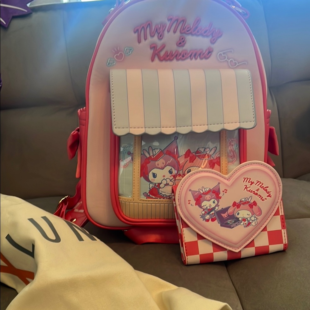 Hello kitty My Melody & Kuromi loungefly mini back pack and wallet
